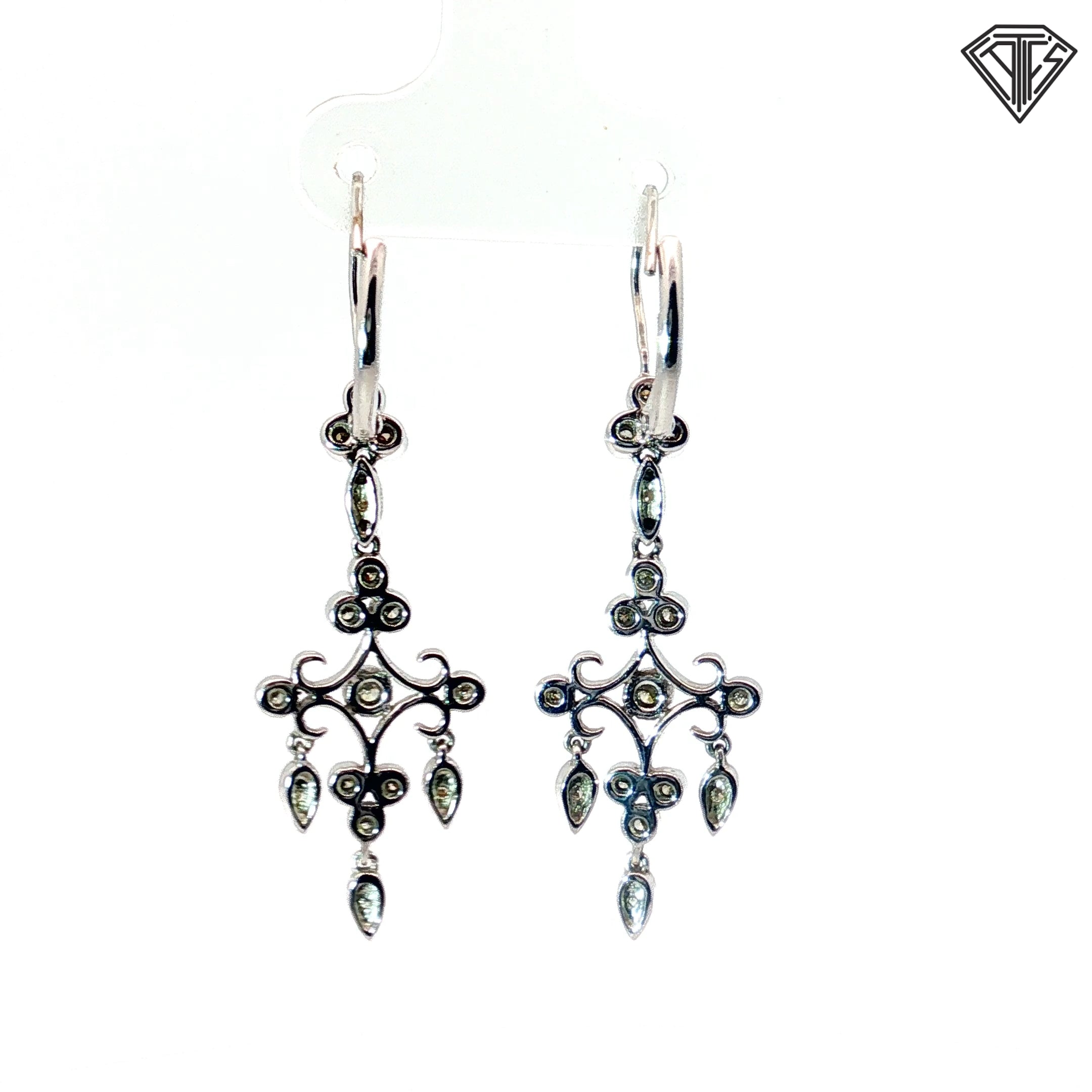 14k White Gold .30ct G SI1 Round Diamond Drop Chandelier Earrings