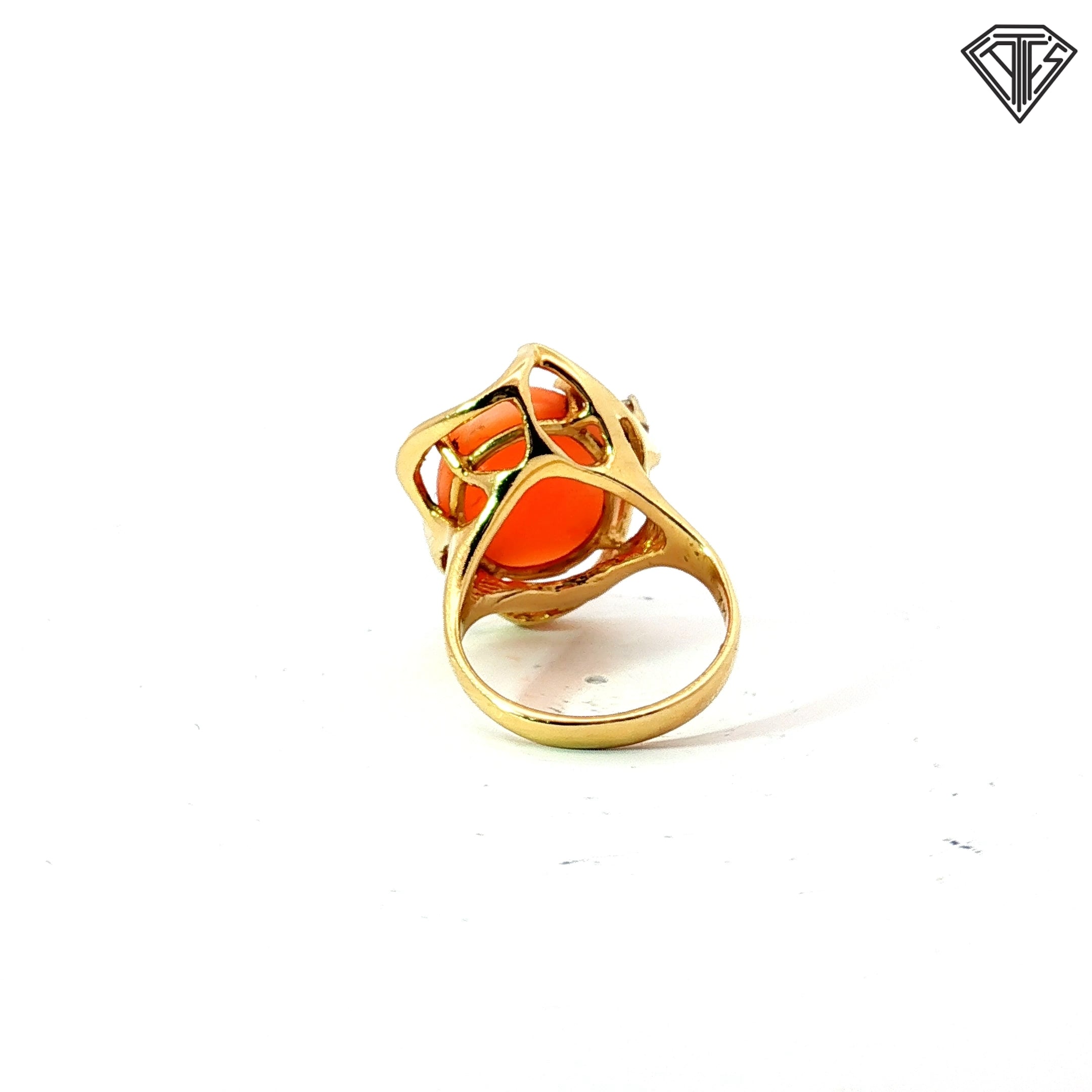 14k Yellow Gold .04ct G VS2 Round Diamond Freeform Vintage Coral Ring Size 6