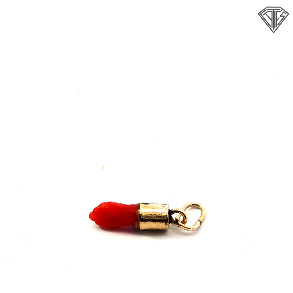 14k Yellow Gold Coral Azabachi Charm