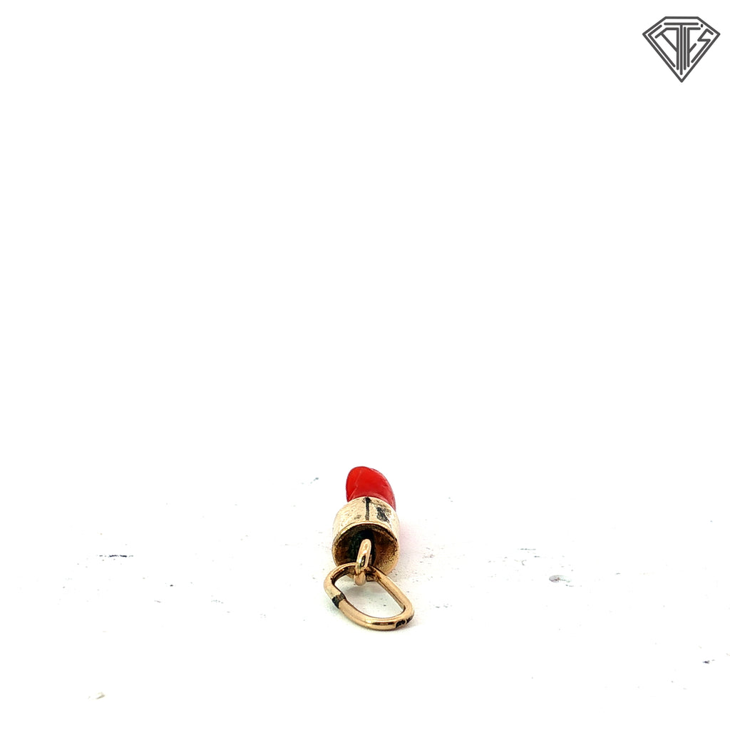 14k Yellow Gold Coral Azabachi Charm