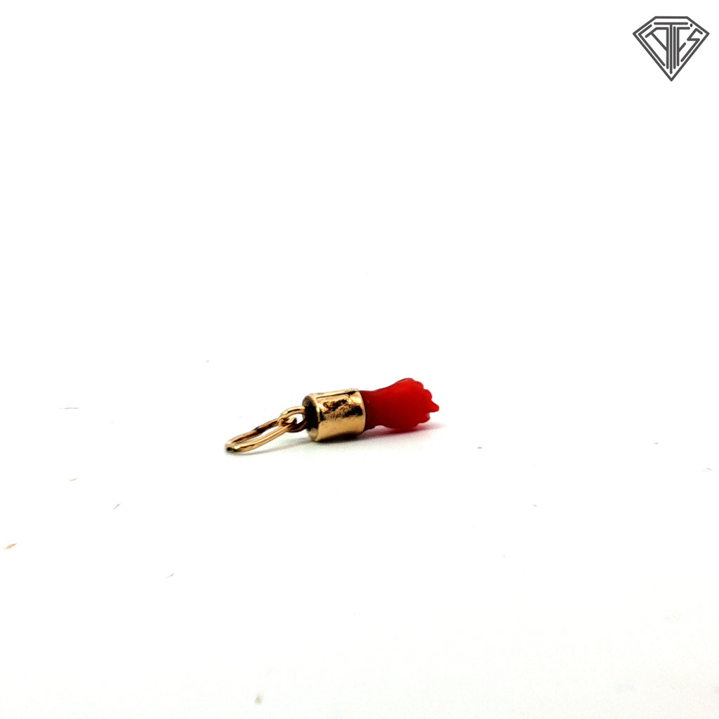 14k Yellow Gold Coral Azabachi Charm