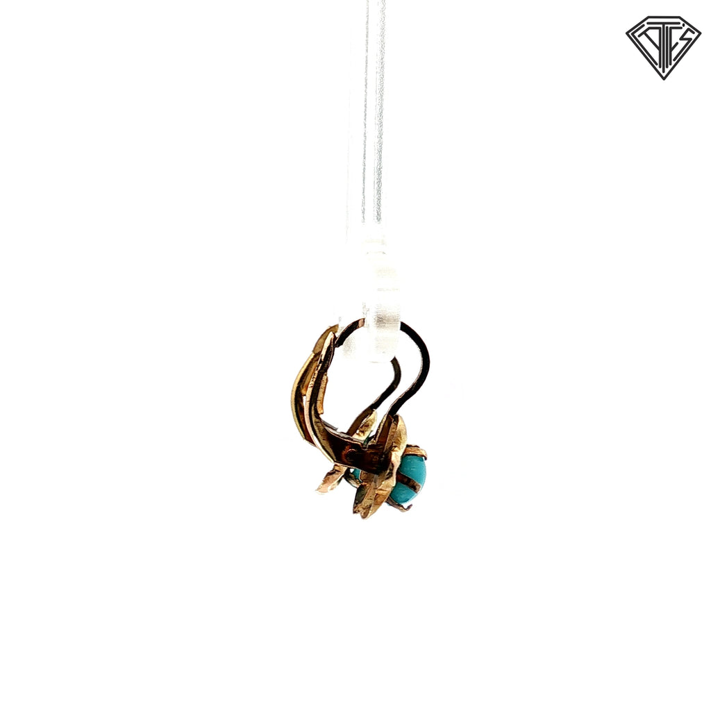 14k Yellow Gold Turquoise Lever Back Earrings