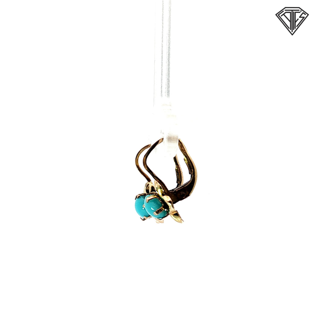 14k Yellow Gold Turquoise Lever Back Earrings