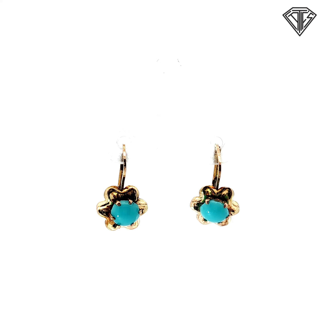 14k Yellow Gold Turquoise Lever Back Earrings