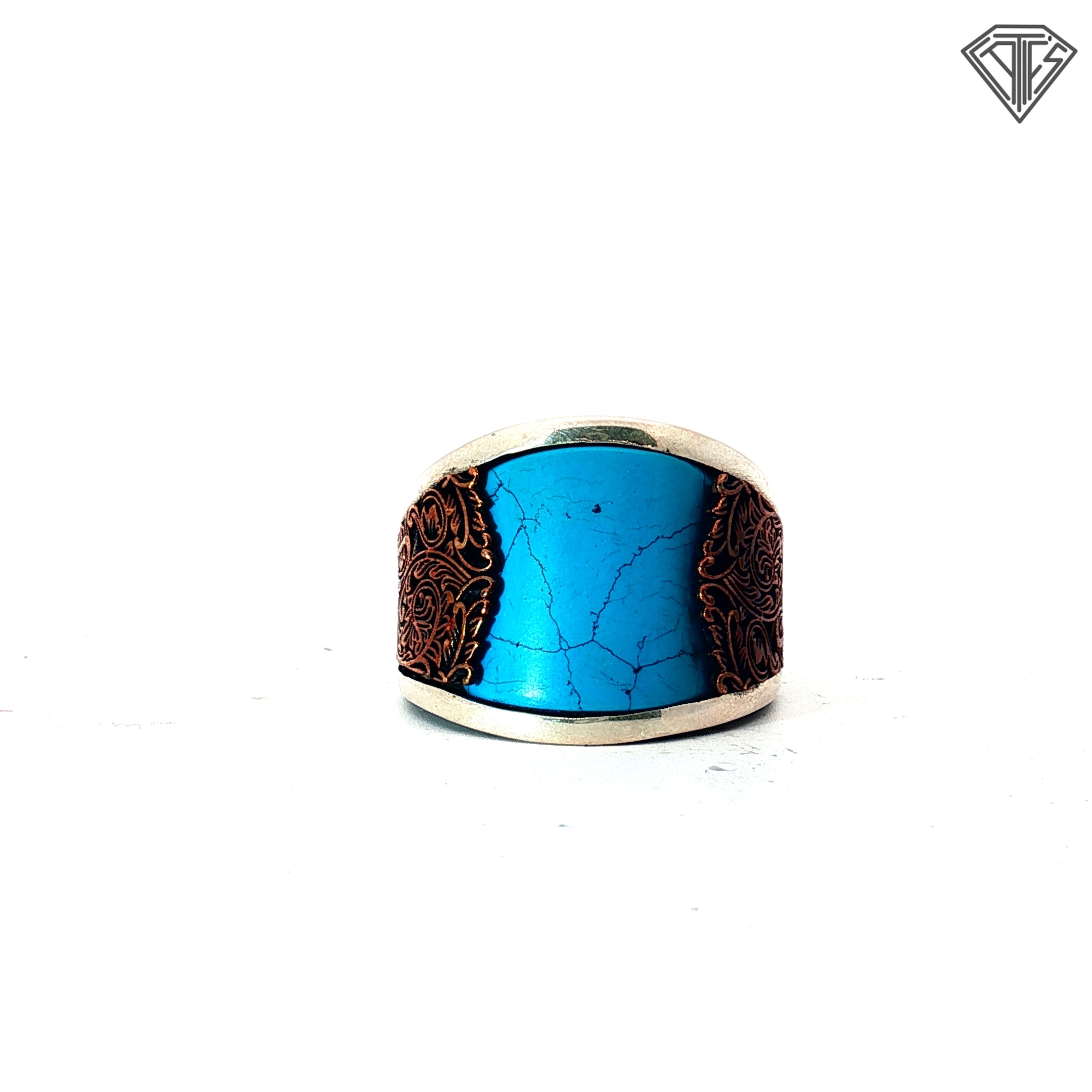 Pre-loved Otto Curved Sterling Silver with Turquoise Ring Size 9