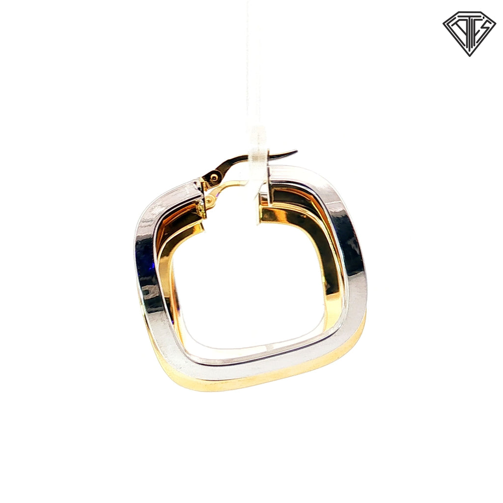 18k Two Tone Square Wave Wide Polished Hoop Earrings 6.0 gram