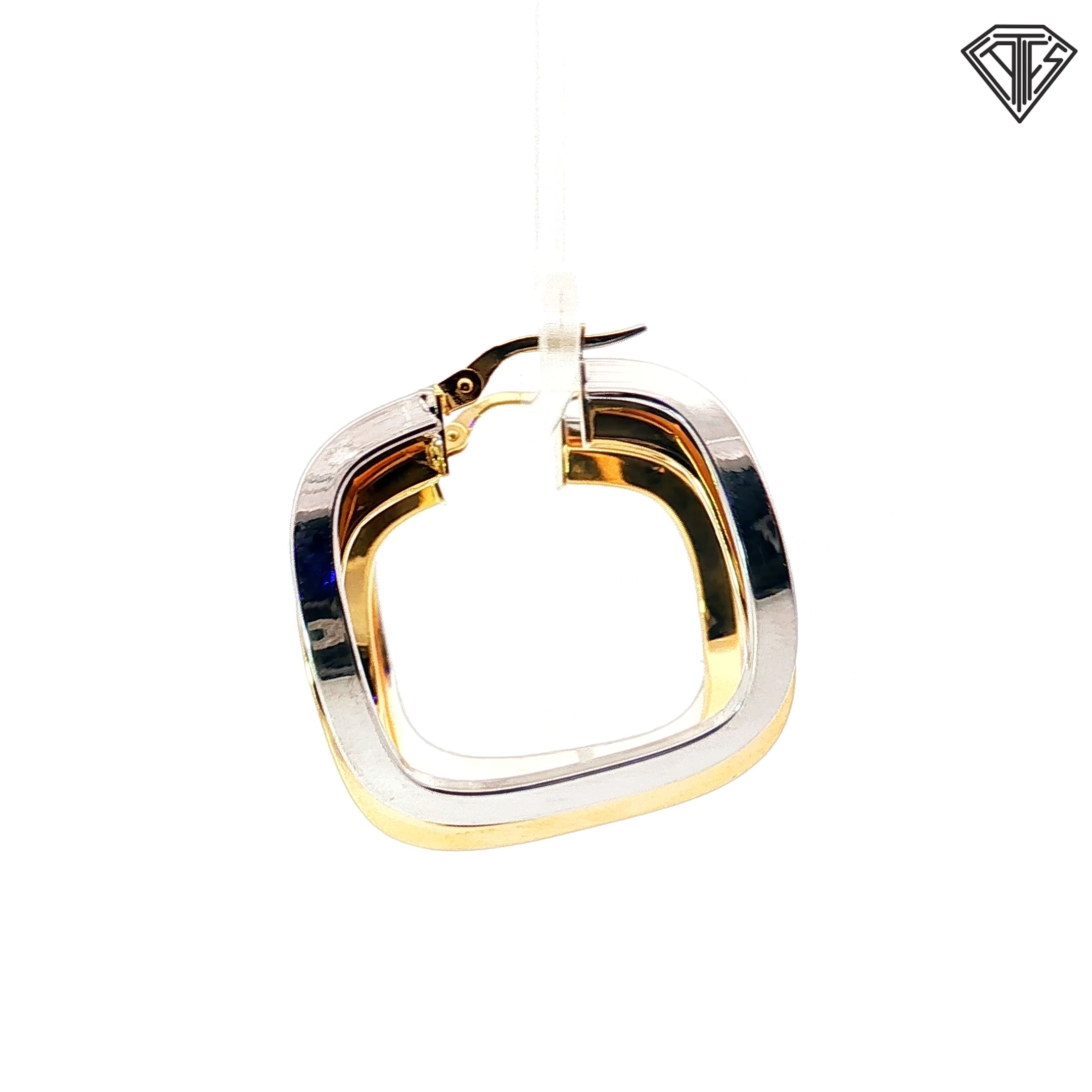 18k Two Tone Square Wave Wide Polished Hoop Earrings 6.0 gram