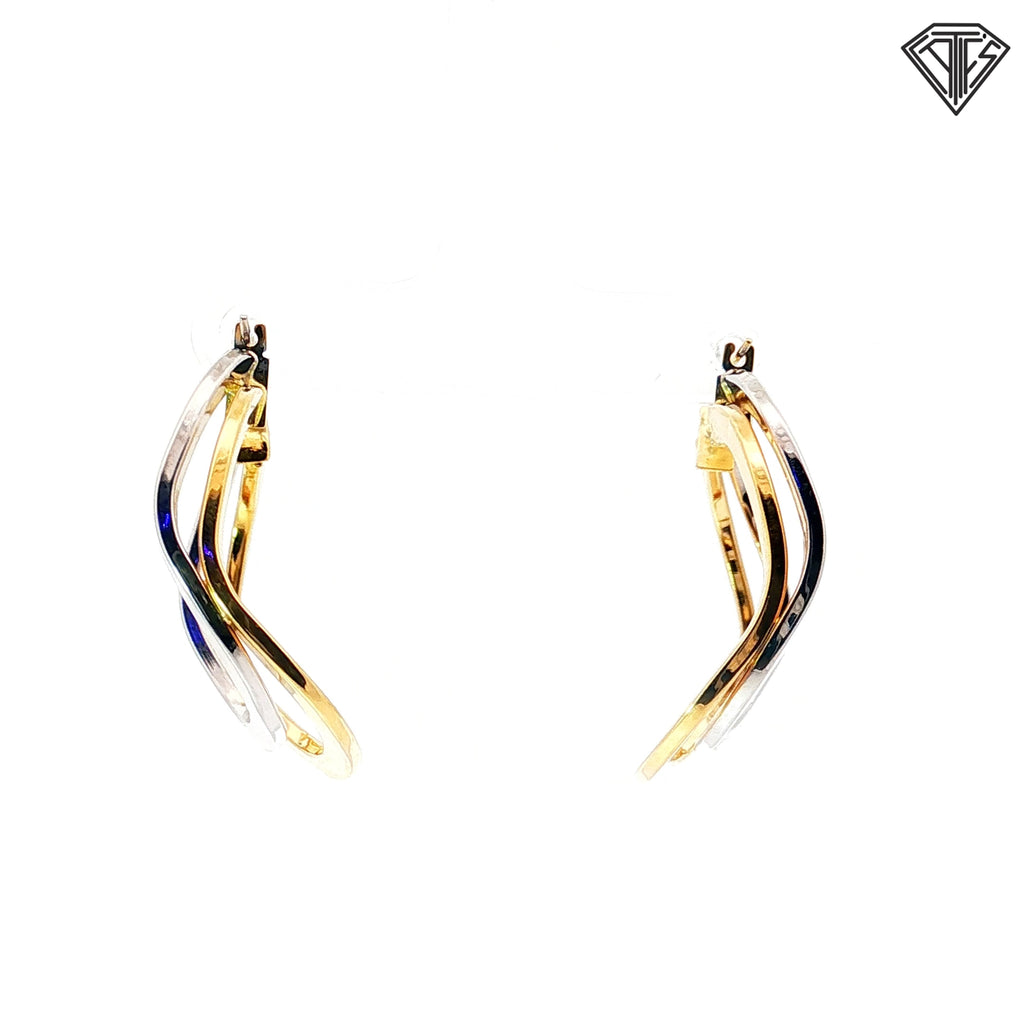 18k Two Tone Square Wave Wide Polished Hoop Earrings 6.0 gram