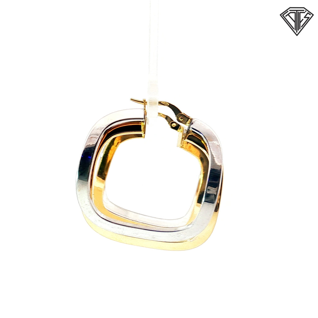 18k Two Tone Square Wave Wide Polished Hoop Earrings 6.0 gram
