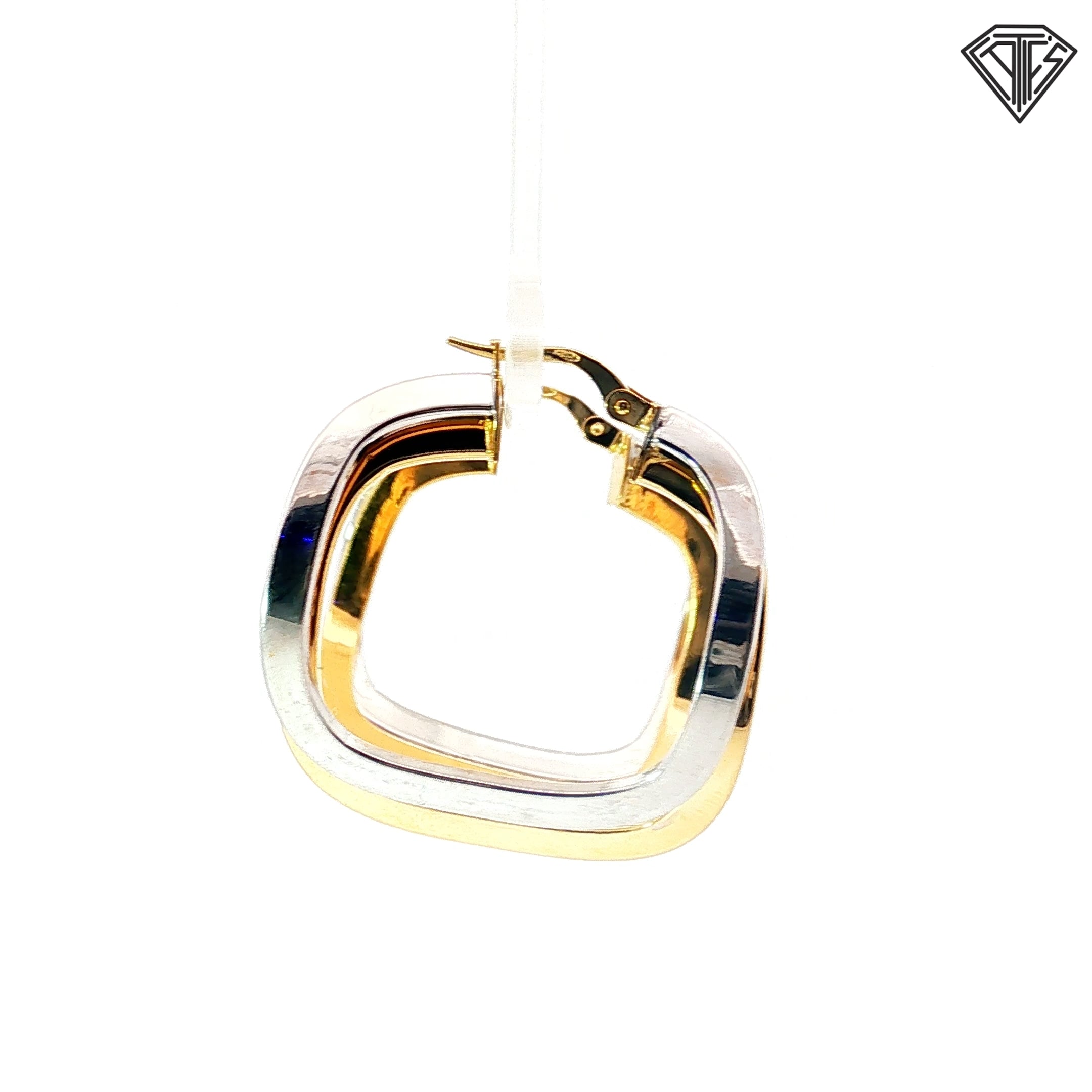 18k Two Tone Square Wave Wide Polished Hoop Earrings 6.0 gram