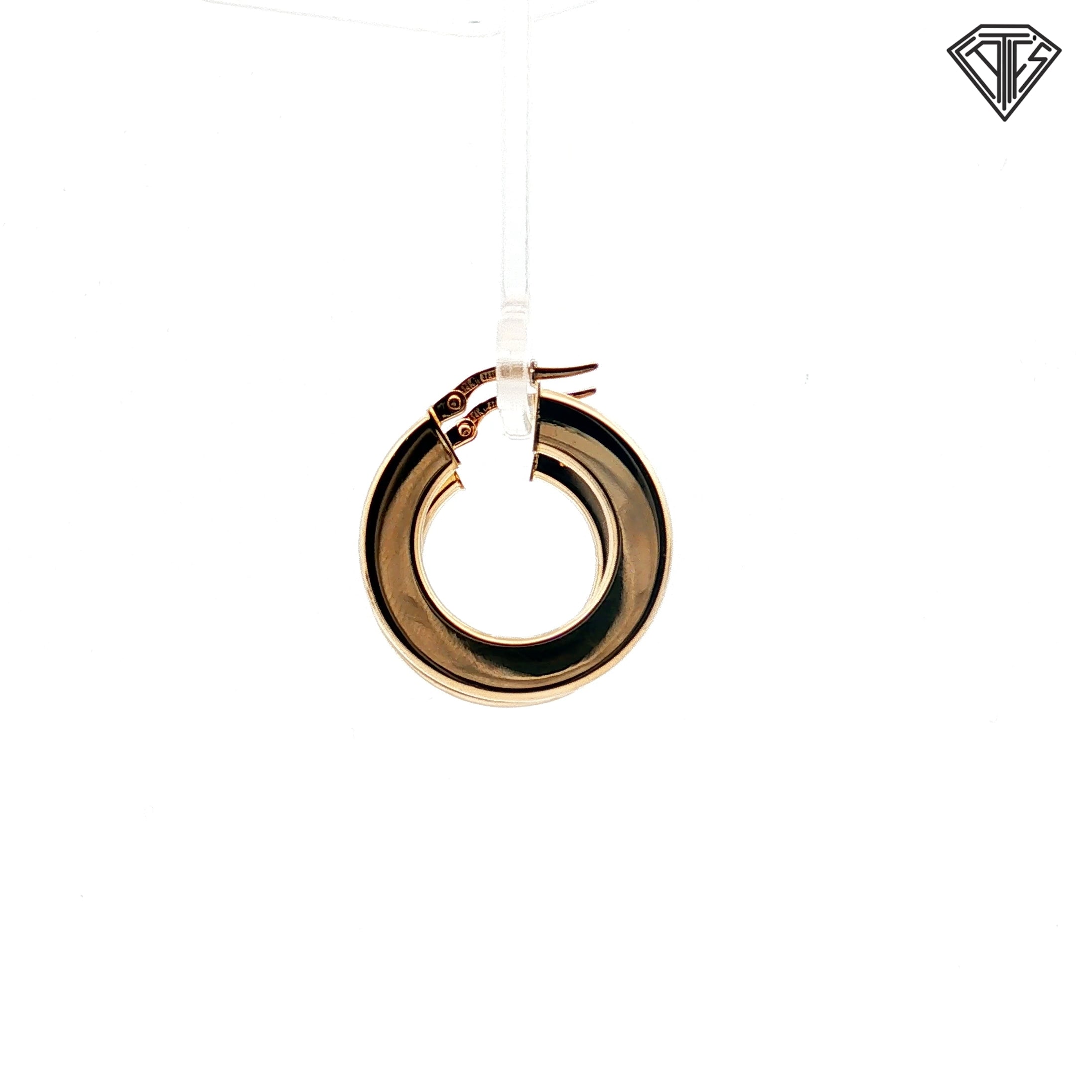 14k Yellow Gold Flat-Edge Tube Wide Polished Hoop Earrings 3.1 gram