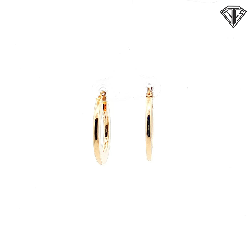 14k Yellow Gold Flat-Edge Tube Wide Polished Hoop Earrings 3.1 gram
