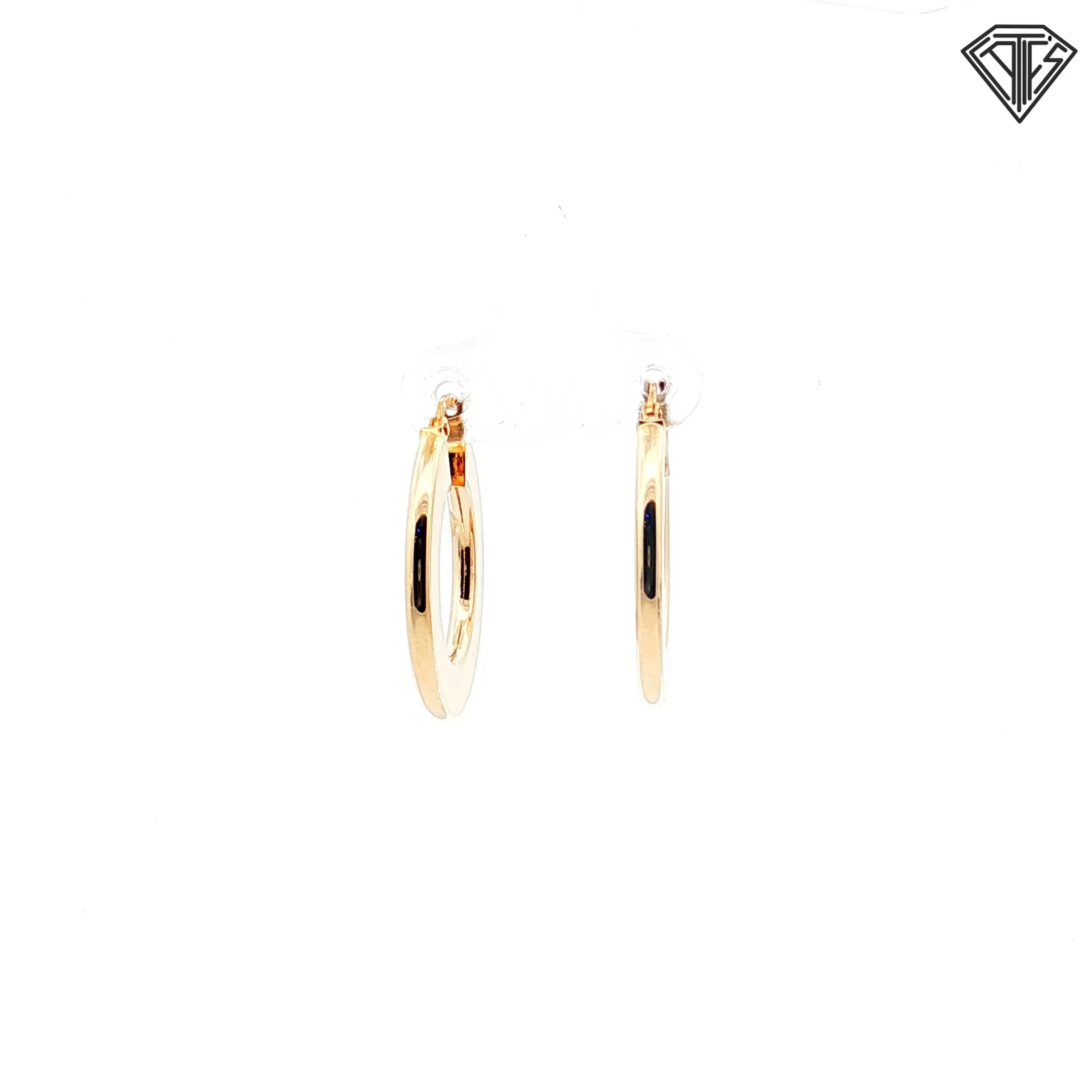 14k Yellow Gold Flat-Edge Tube Wide Polished Hoop Earrings 3.1 gram