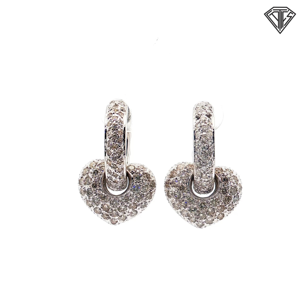 14k White Gold 1.50ct H VS2 Round Diamond Huggies/ Puffed Heart Charm Earrings