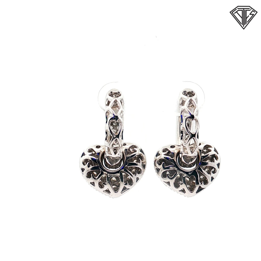 14k White Gold 1.50ct H VS2 Round Diamond Huggies/ Puffed Heart Charm Earrings