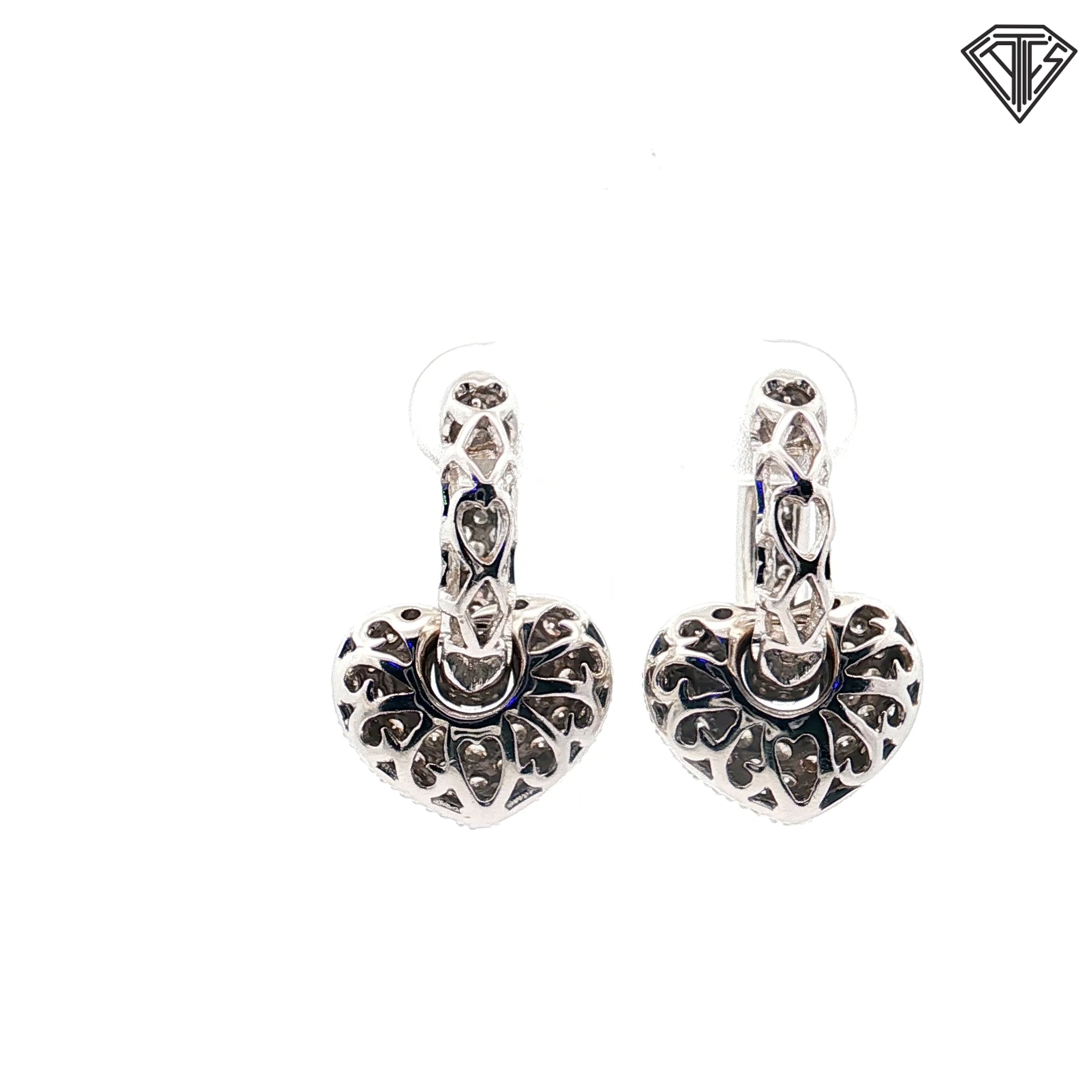 14k White Gold 1.50ct H VS2 Round Diamond Huggies/ Puffed Heart Charm Earrings