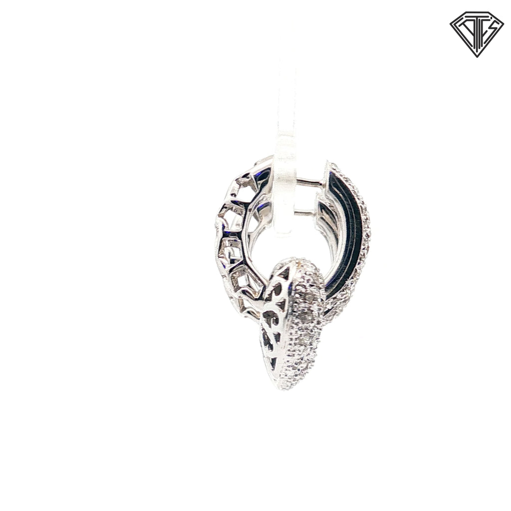 14k White Gold 1.50ct H VS2 Round Diamond Huggies/ Puffed Heart Charm Earrings