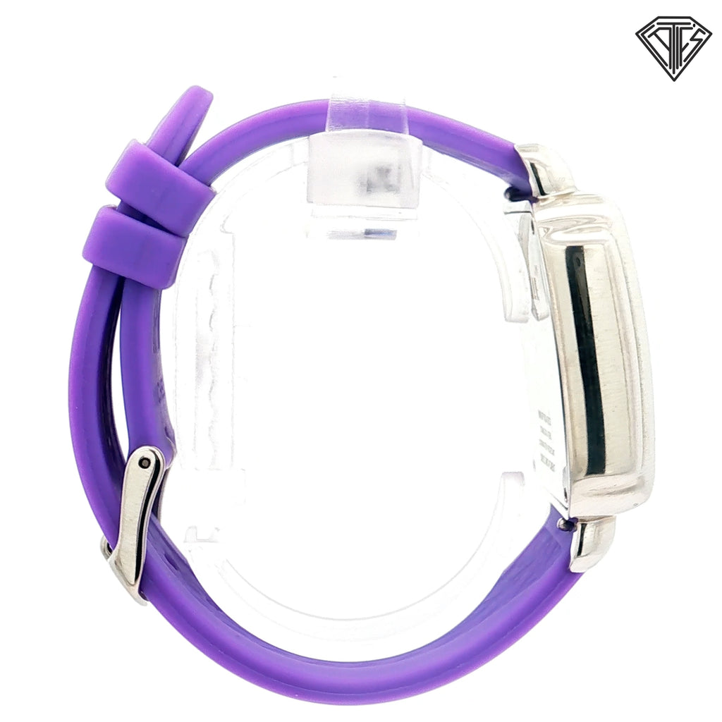 Pre-Loved Michele Deco Carousel Chronograph Arabic Numerals 33mm x 35mm White Enamel Dial Purple Silicone Strap Watch