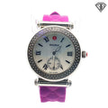 Pre-Loved Michele Caber Diamond /Mother Of Pearl Dial/ Dice Bezel Silicone Purple Strap Watch