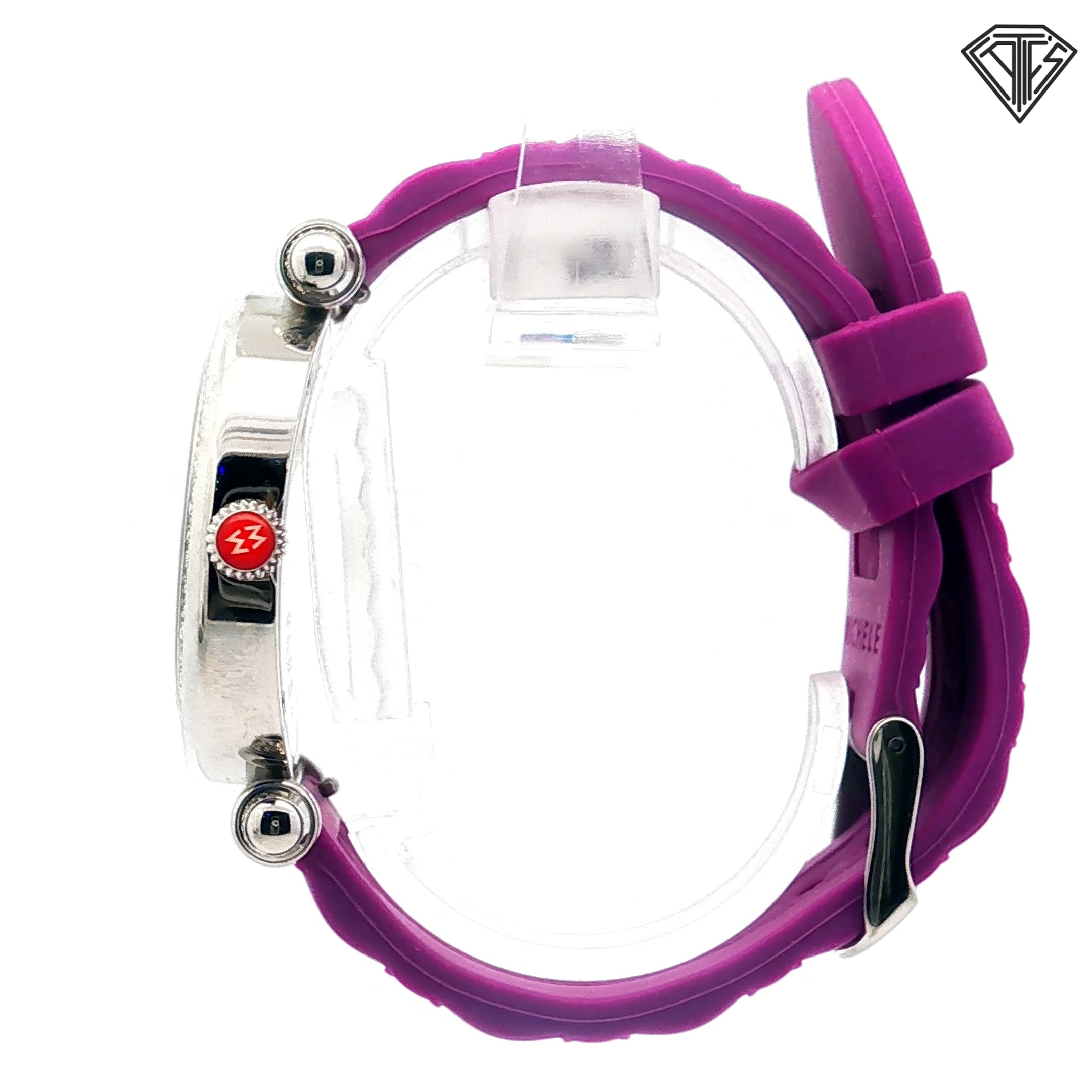 Pre-Loved Michele Caber Diamond /Mother Of Pearl Dial/ Dice Bezel Silicone Purple Strap Watch