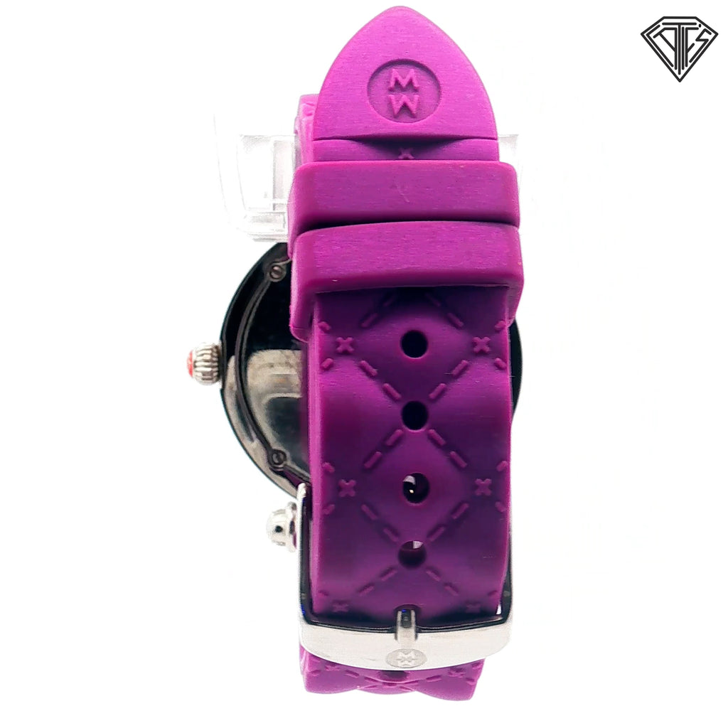 Pre-Loved Michele Caber Diamond /Mother Of Pearl Dial/ Dice Bezel Silicone Purple Strap Watch
