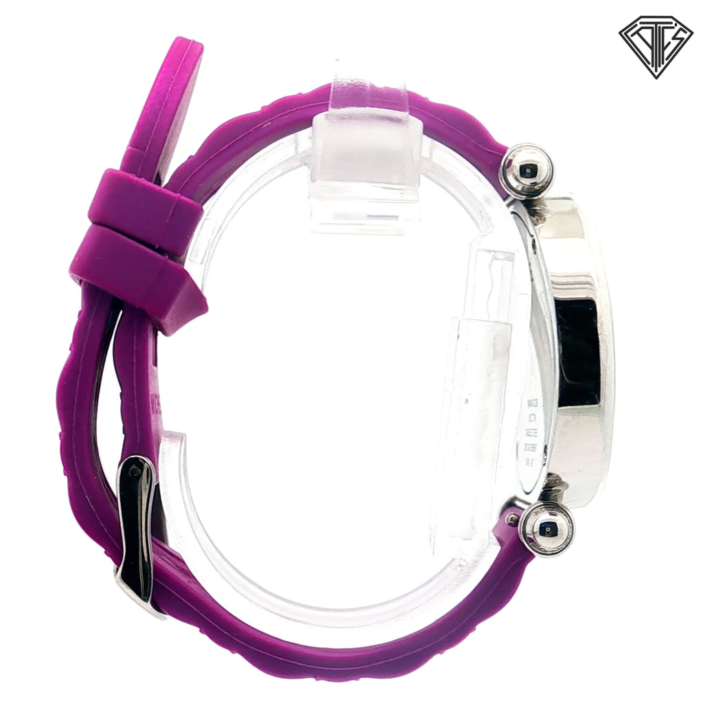 Pre-Loved Michele Caber Diamond /Mother Of Pearl Dial/ Dice Bezel Silicone Purple Strap Watch