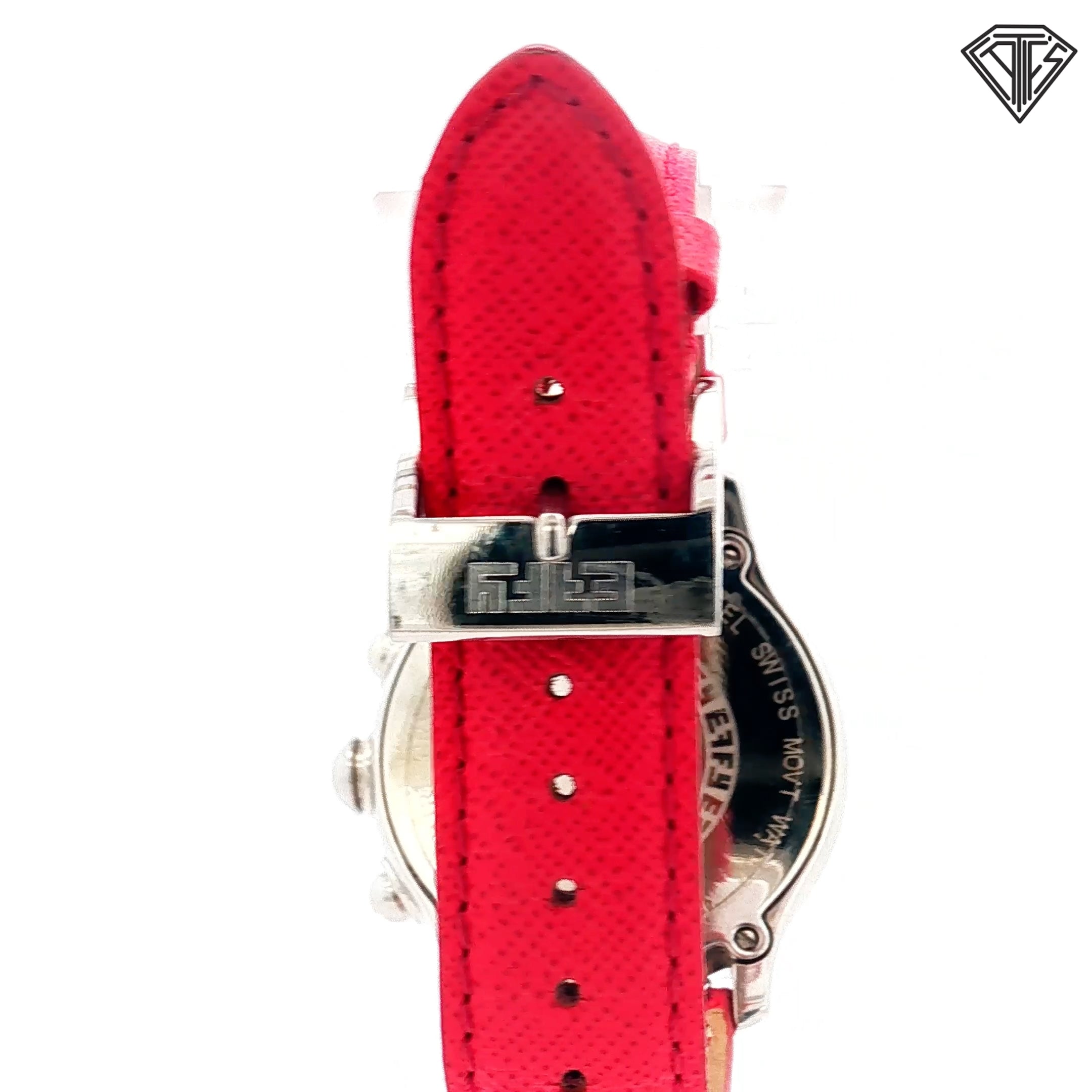 Pre-Loved Effy Fashion Chronograph/ Pink Sapphire Bezel / Mother of Pearl / Dial Crystal Hour Marks / Bright Pink Leather Band / 36mm