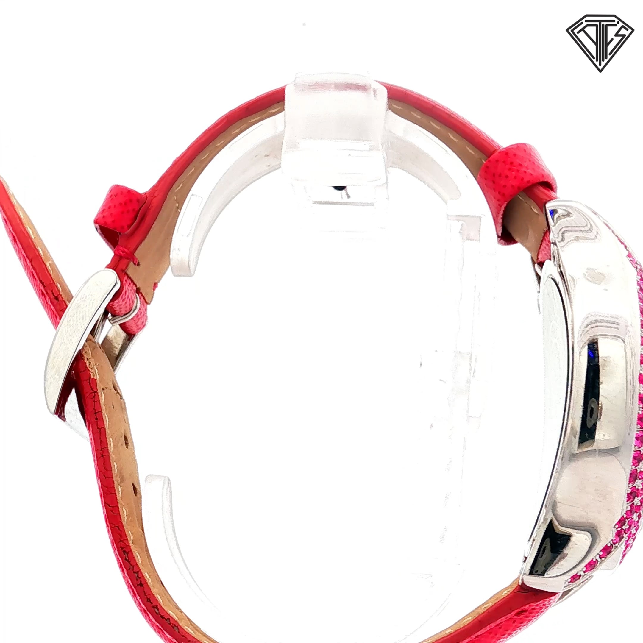 Pre-Loved Effy Fashion Chronograph/ Pink Sapphire Bezel / Mother of Pearl / Dial Crystal Hour Marks / Bright Pink Leather Band / 36mm