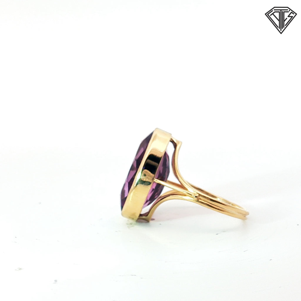 14k Yellow Gold Vintage Oval Amethyst Solitaire Ring Size 5