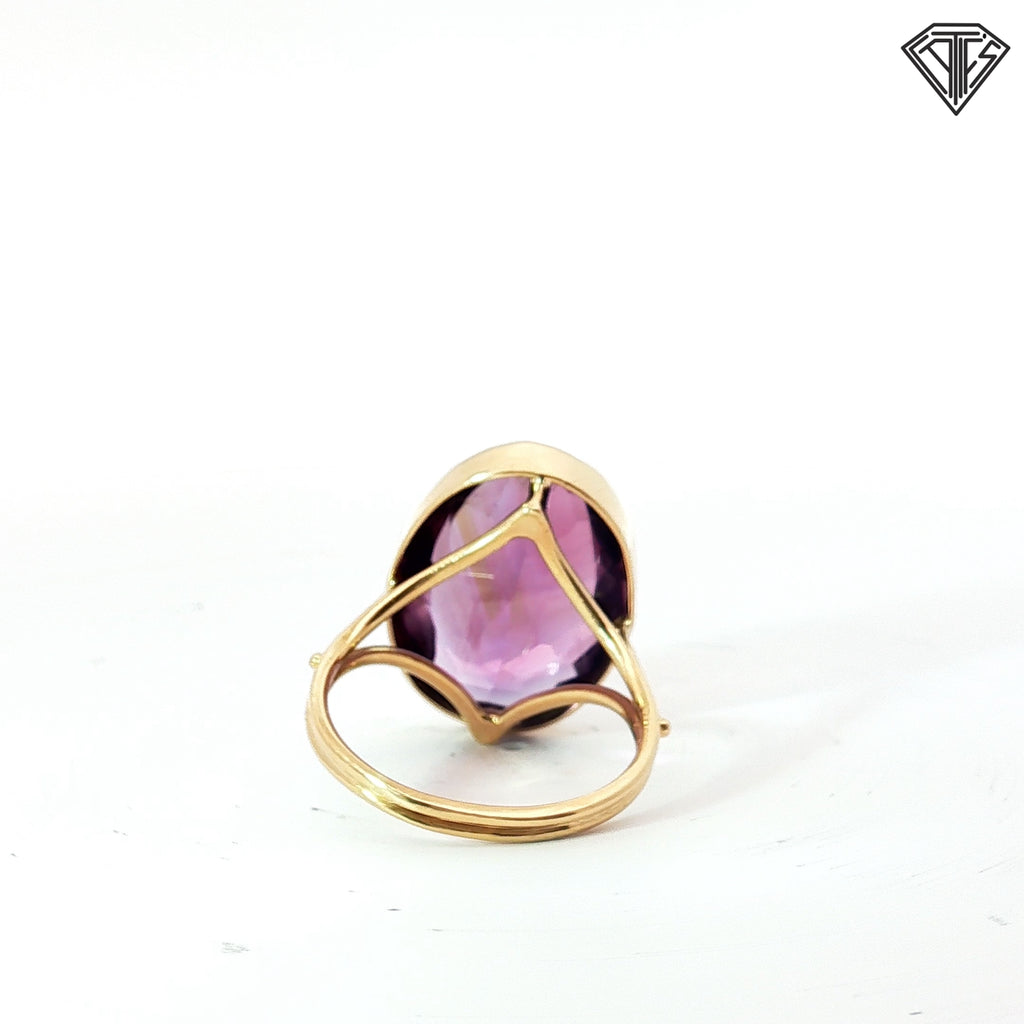 14k Yellow Gold Vintage Oval Amethyst Solitaire Ring Size 5
