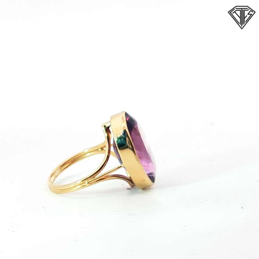 14k Yellow Gold Vintage Oval Amethyst Solitaire Ring Size 5