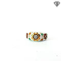 14k Yellow Gold Vintage  approx. .15t G VS2 Round Diamond with White Enamel Floral Ring Size 6.5