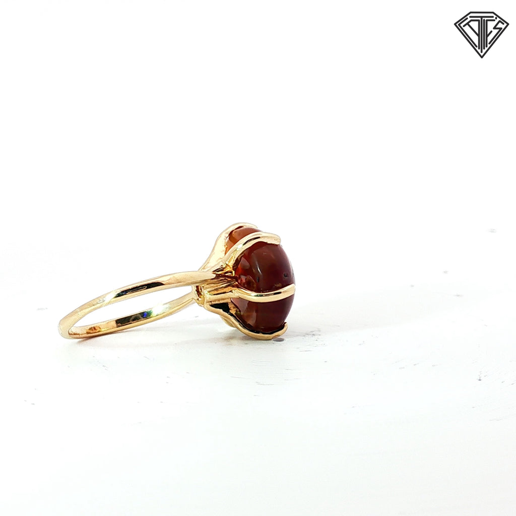 14k Yellow Gold (6) Prong Amber Solitaire Ring Size 5