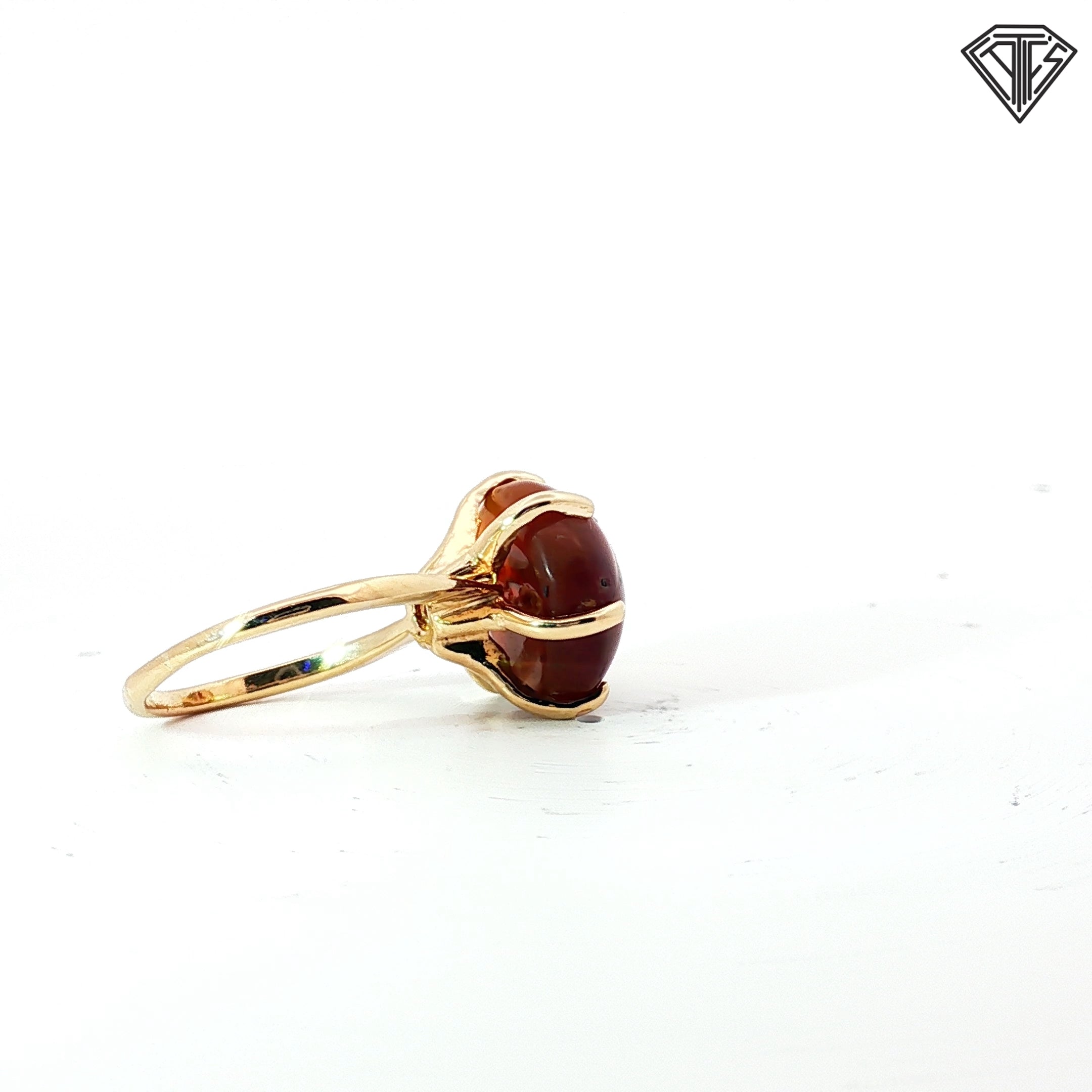 14k Yellow Gold (6) Prong Amber Solitaire Ring Size 5