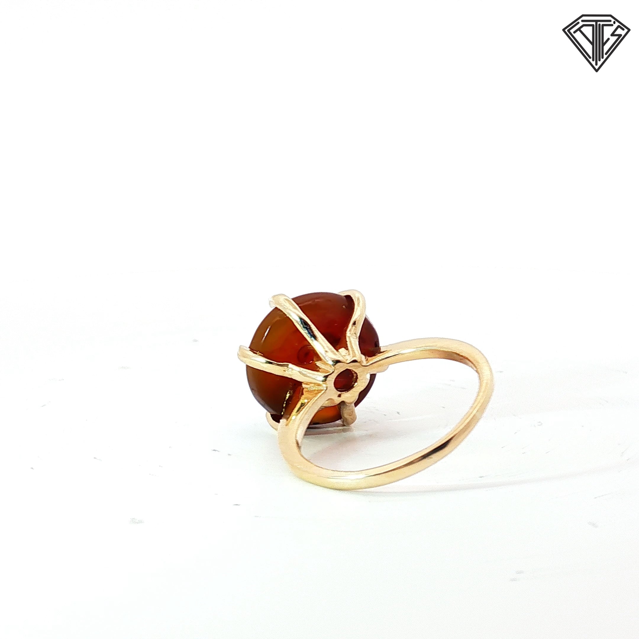 14k Yellow Gold (6) Prong Amber Solitaire Ring Size 5