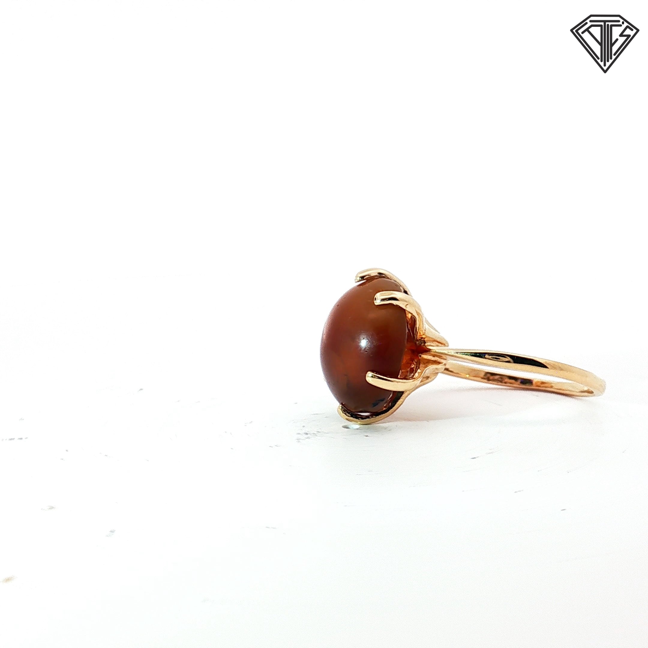 14k Yellow Gold (6) Prong Amber Solitaire Ring Size 5