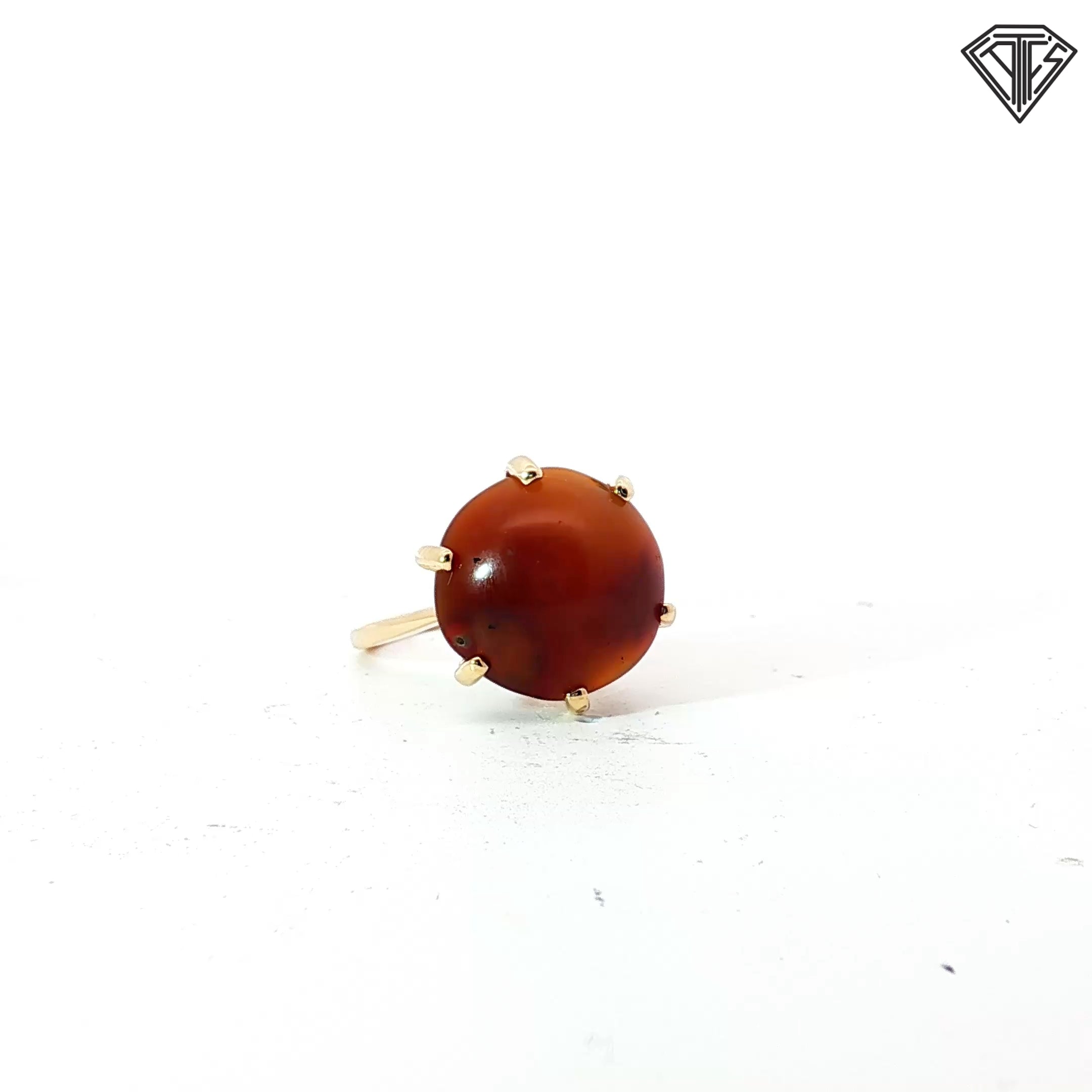 14k Yellow Gold (6) Prong Amber Solitaire Ring Size 5