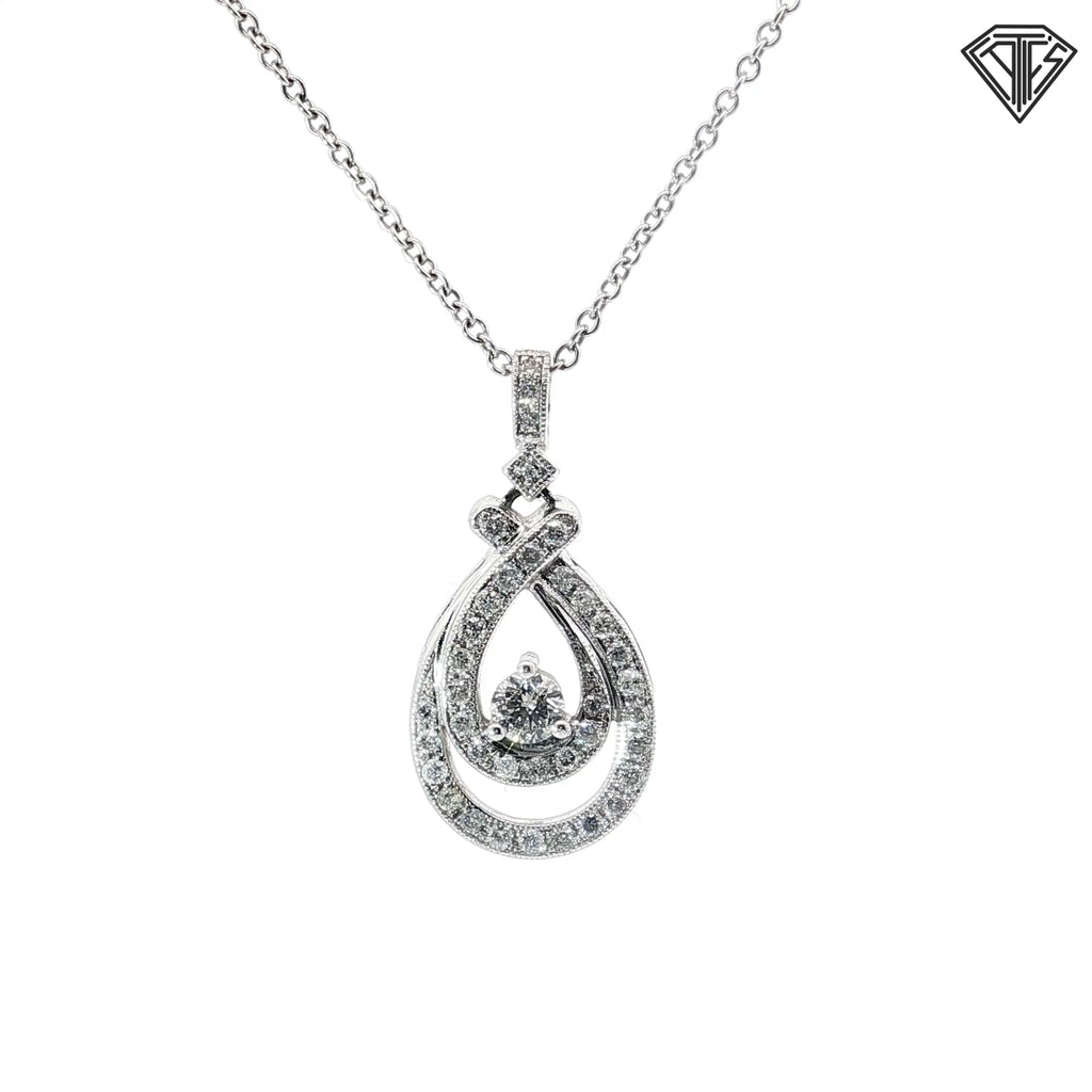 14k White Gold .50ct G VS2 Round Diamond Ribbon Pendant