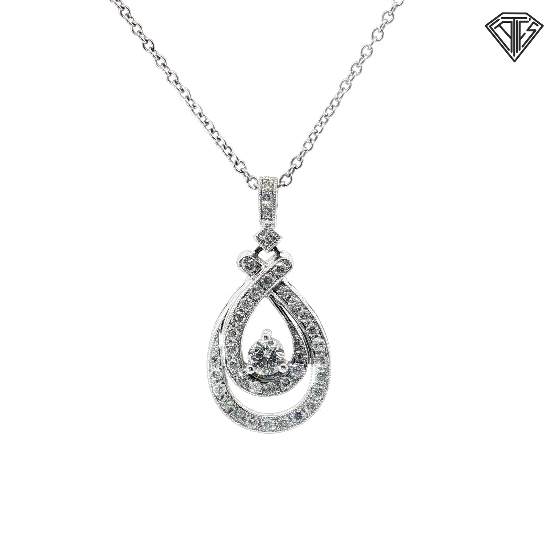 14k White Gold .50ct G VS2 Round Diamond Ribbon Pendant