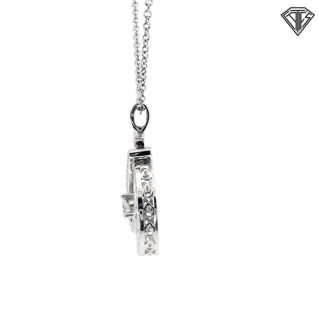 14k White Gold .50ct G VS2 Round Diamond Ribbon Pendant