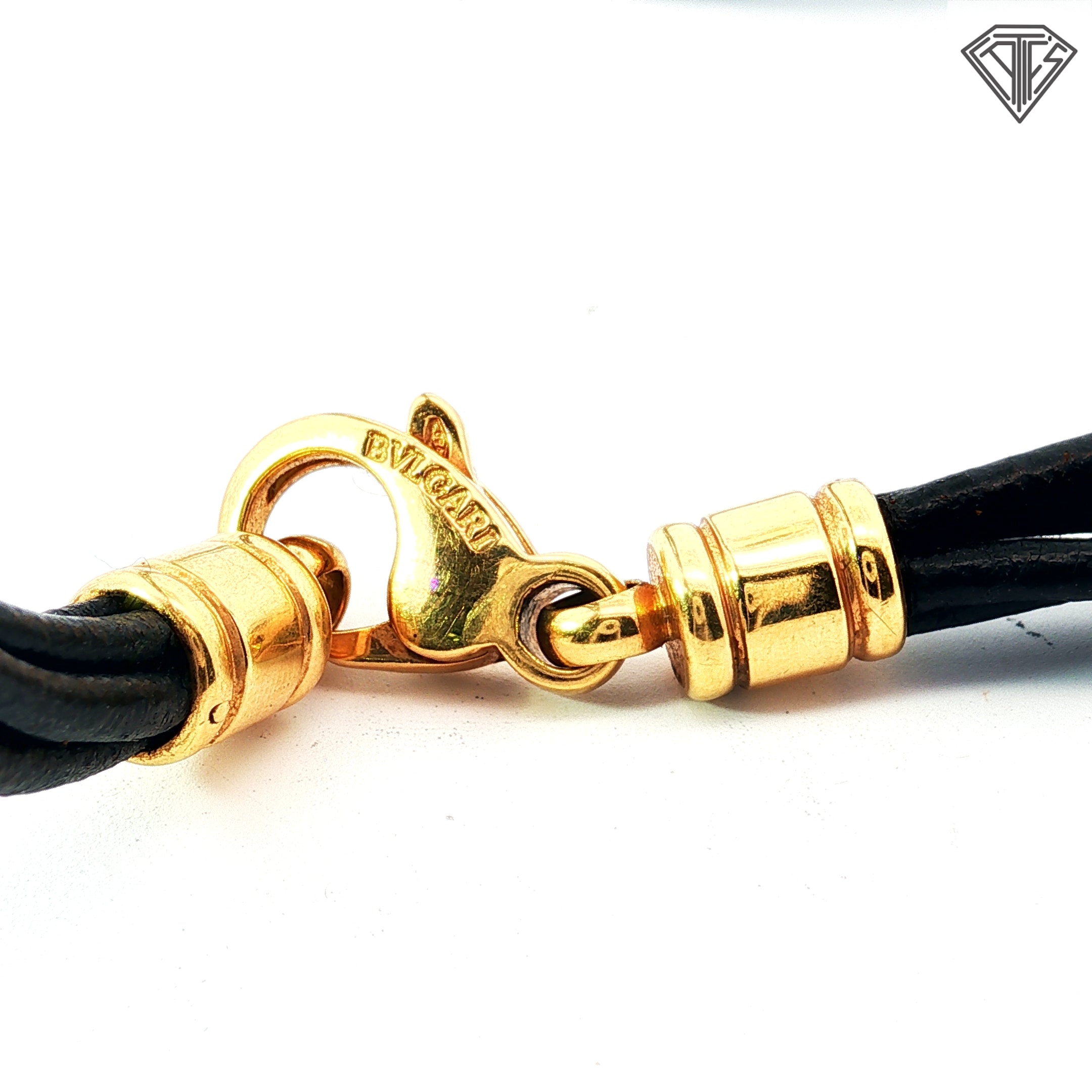 Pre-Loved Bvlgari 1990's 18k Yellow Gold Stainless Steel Leather Cord Clover Vintage Necklace 14"inch