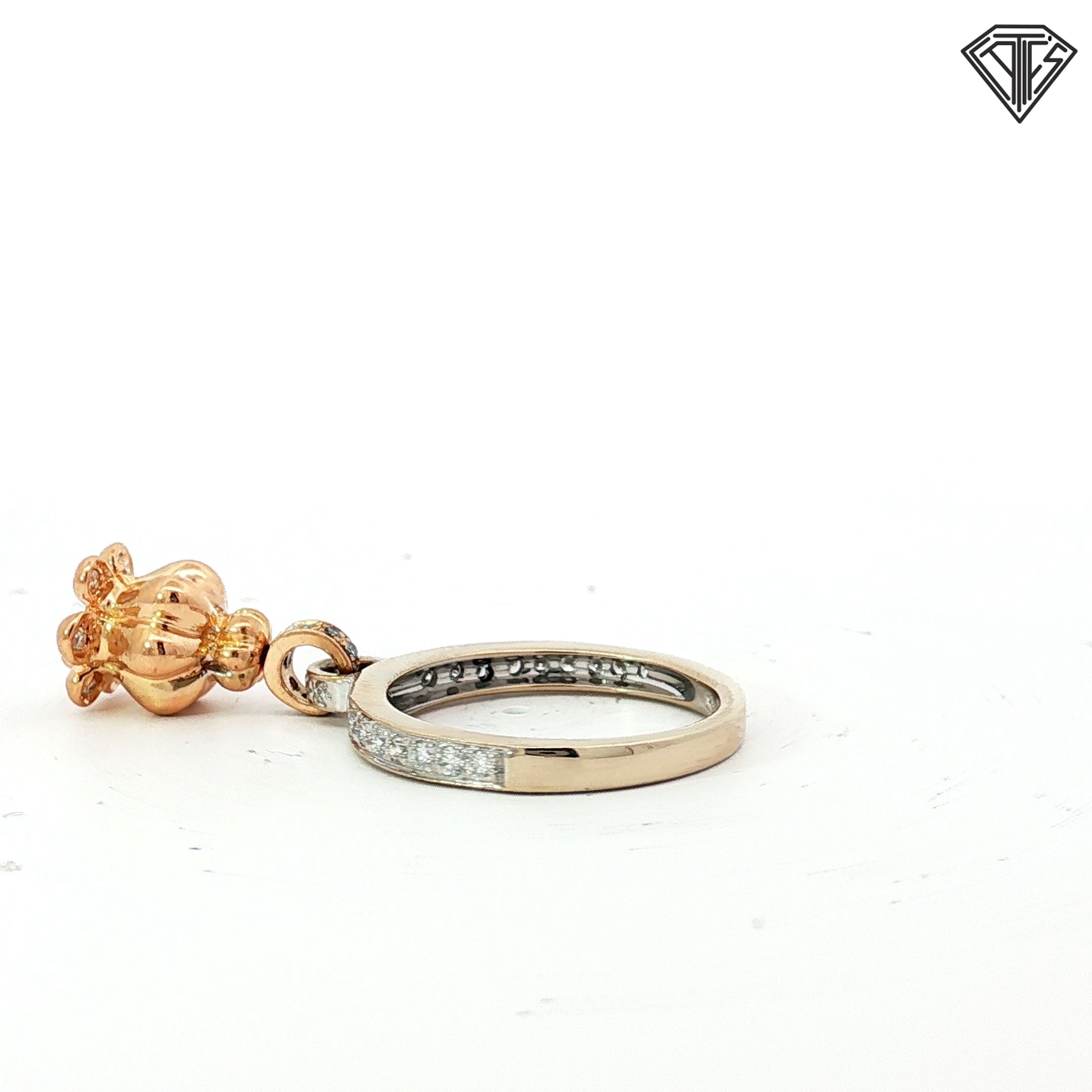 18k White Gold Yellow / Rose Gold .50ct F VS2 Round Diamond Dangle Tulip Ring Size 7
