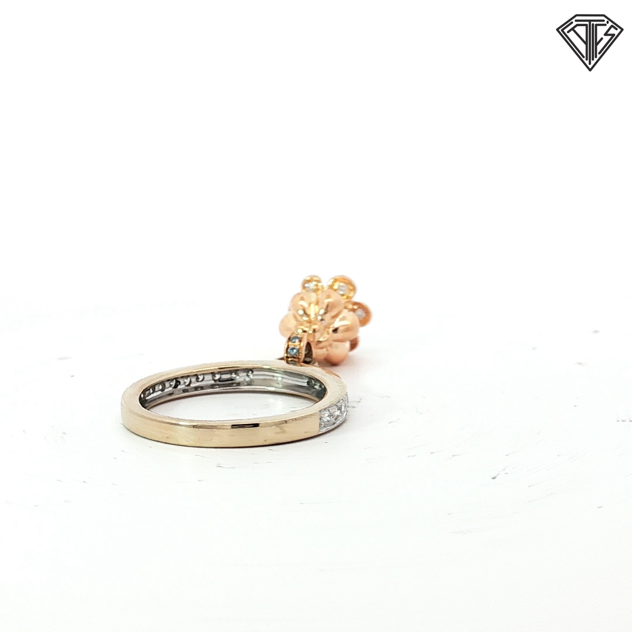 18k White Gold Yellow / Rose Gold .50ct F VS2 Round Diamond Dangle Tulip Ring Size 7