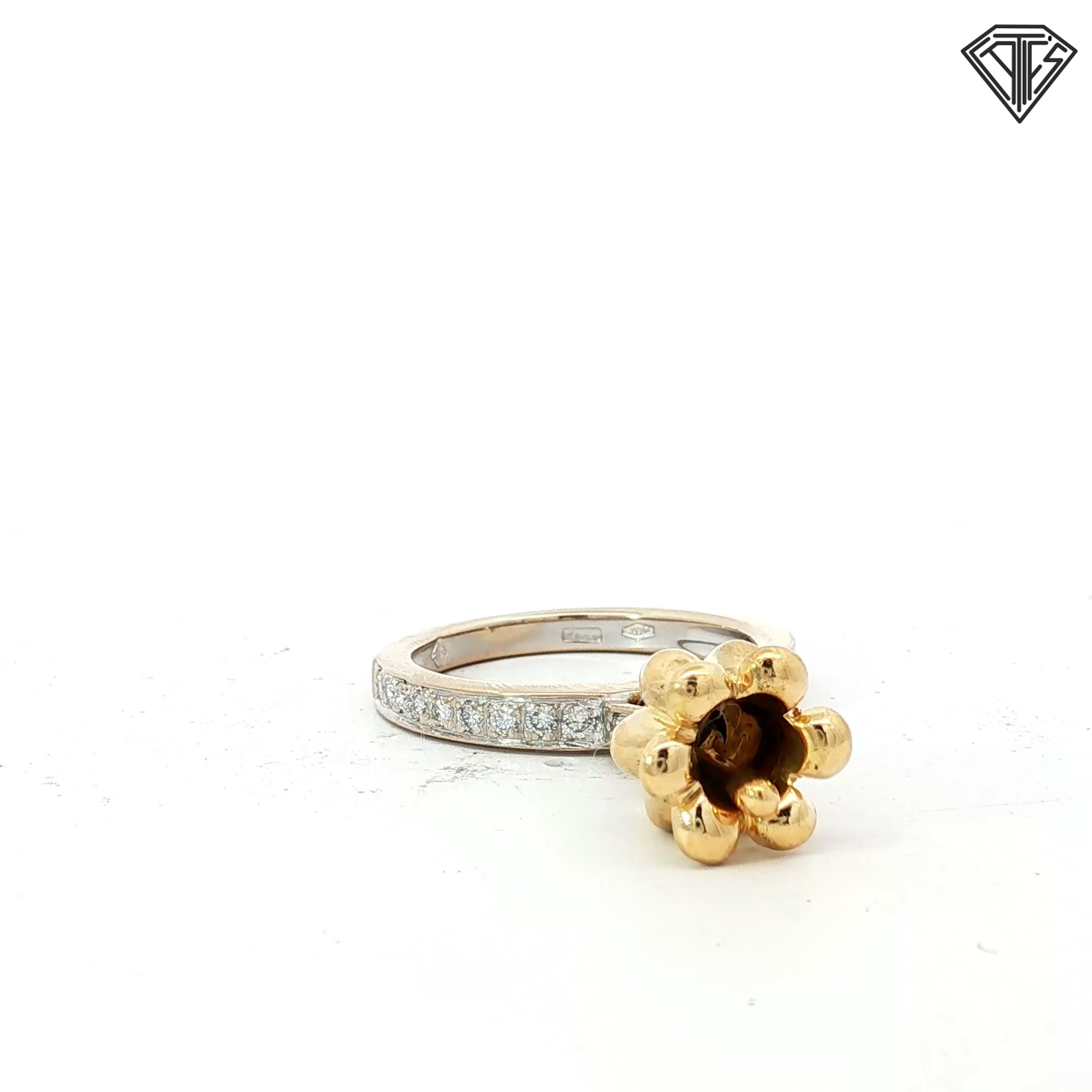 18k White Gold Yellow / Rose Gold .50ct F VS2 Round Diamond Dangle Tulip Ring Size 7