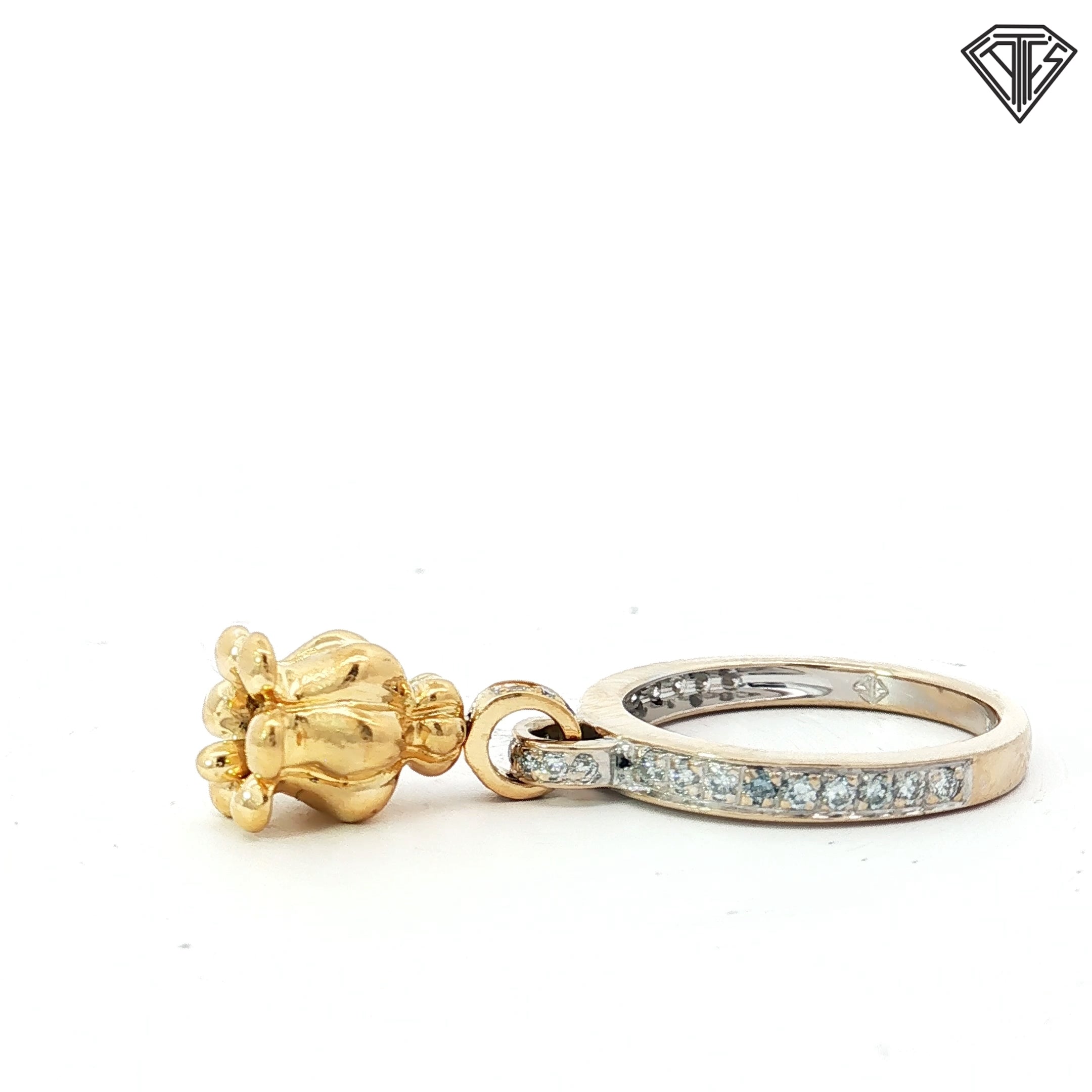 18k White Gold Yellow / Rose Gold .50ct F VS2 Round Diamond Dangle Tulip Ring Size 7