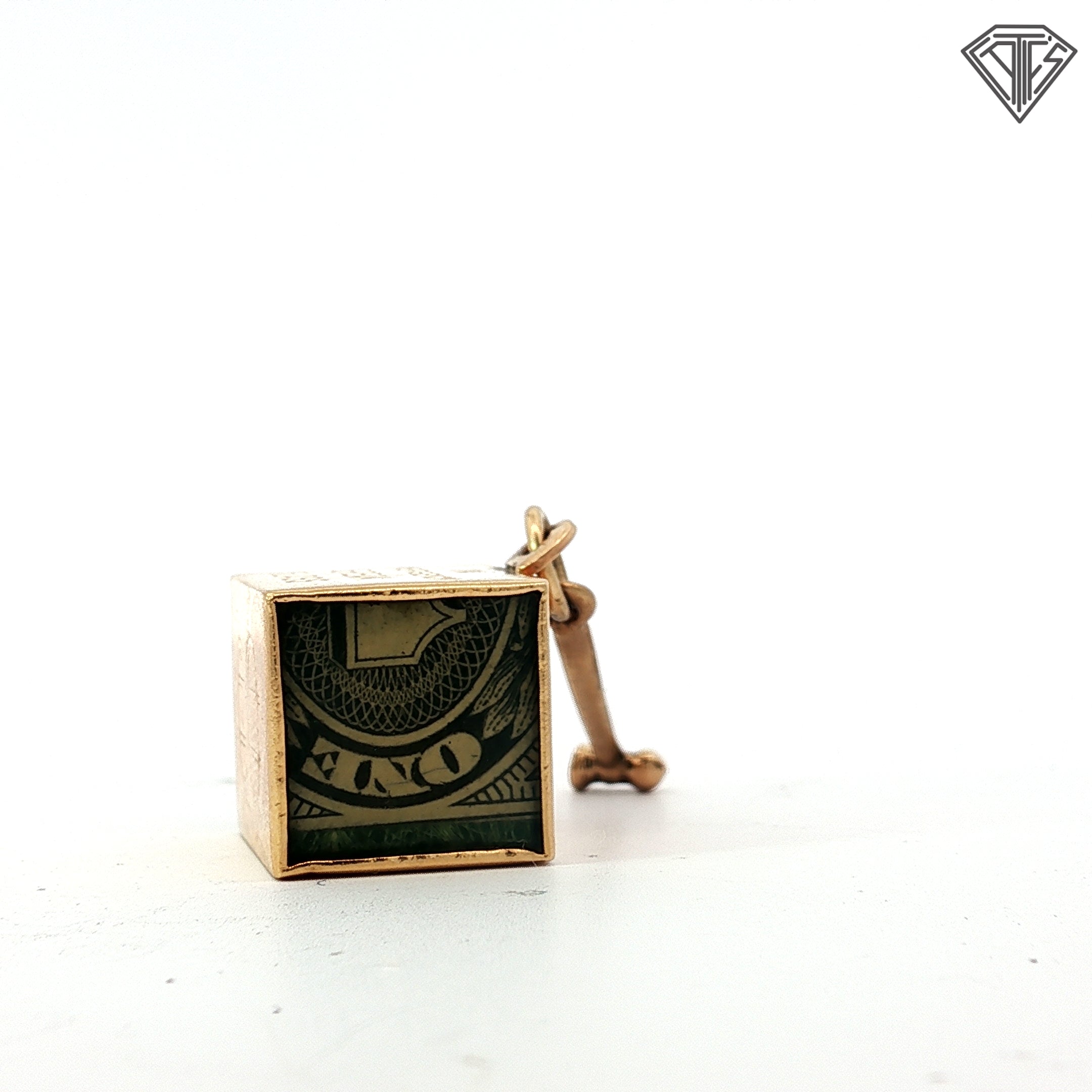 14k Yellow Gold Vintage Mad Monel Emergency Folded $1.00 Bill Pendant Tall 7/8" (21.5mm) Wide 21/32 (16.5mm)