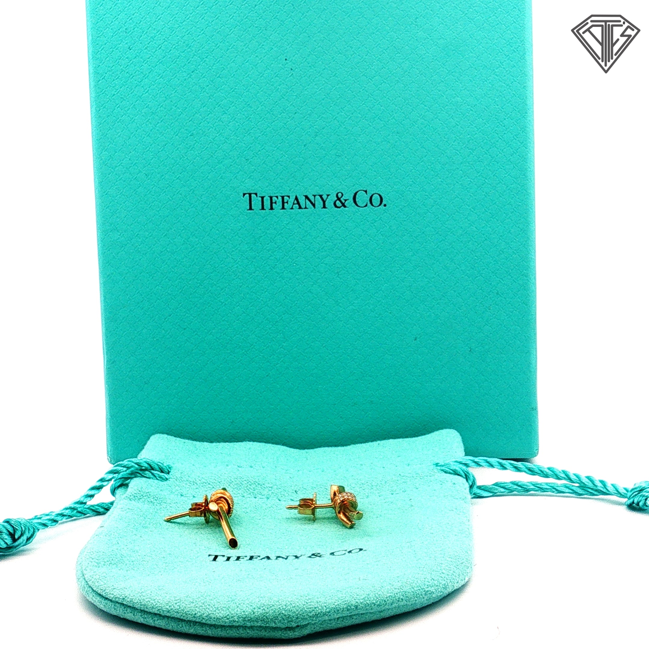 Pre-Loved Tiffany & Co. Knot With Diamond Earrings $4500 Retail with Box