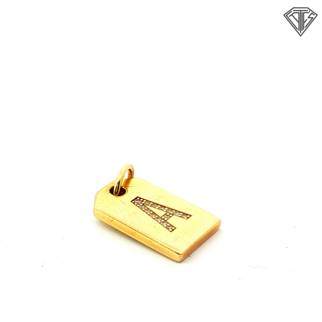 Pre-Loved Tiffany & Co. 18k Yellow Gold Initial A Round Diamond Mini Tag Charm 2.2 gram
