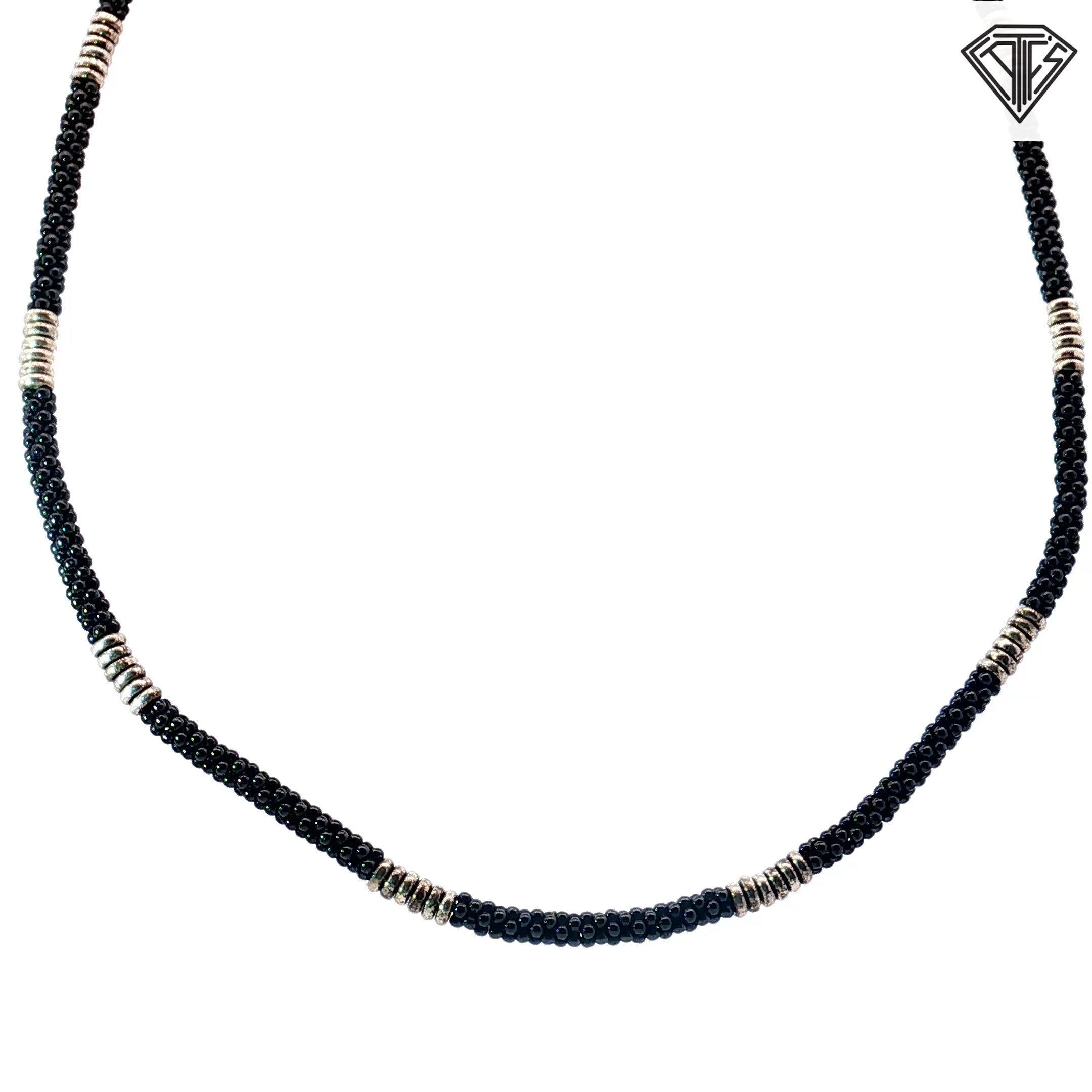 Pre-Loved Lagos Black Silver Station Ceramic Beaded Necklace 16”