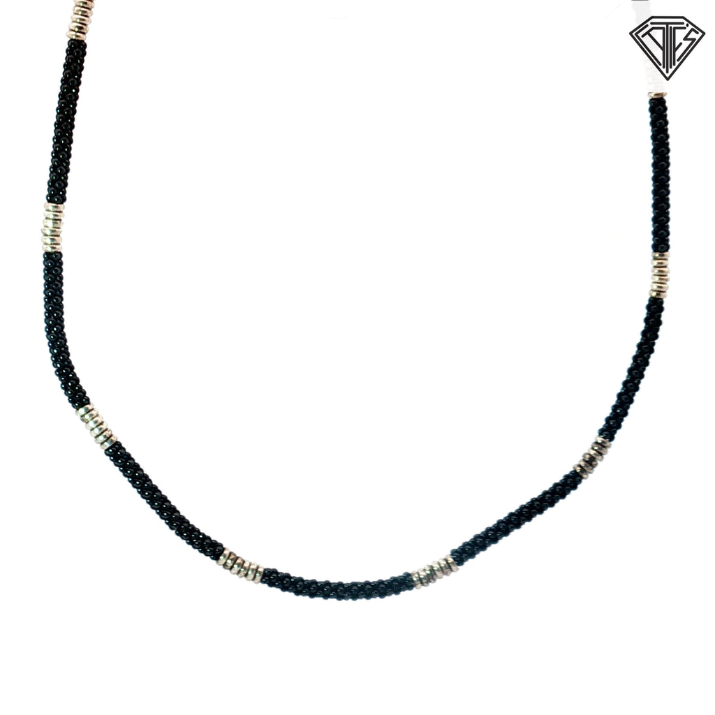 Pre-Loved Lagos Black Silver Station Ceramic Beaded Necklace 16”